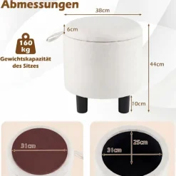 Rund linnedpuf med opbevaring, beige, Ø38 cm