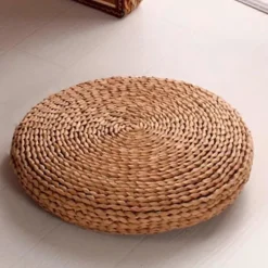 Rund Natur Pouf Vævet Pude Fyld Silkefloss Pude Blød Yoga Stol Sæde Måtte Vindue Pude (B (FMY) as shown
