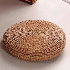 Rund Natur Puf Vævning Pude Fyld Silke Floss Pude Blød Yoga Stol Måtte Vinduespude(b)