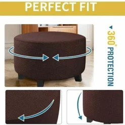 Rund Ottoman Betræk Jacquard Stretch Puf Betræk, Fodskammel Betræk Møbelbeskytter Skammel Betræk med Elastisk Bund Skridsikker, LILLE