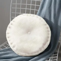 Rund Pude Stolhynde Hængende Vaskbar Blød Mesh Sædehynde Stolhynder til Indendørs Udendørs Gulv, Stol, Sofa, Pejs, Seng, Kontor 40cm (Off-white)
