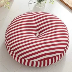 Rund siddepude, bomuldslinned tatami pude, tykke bløde stolepuder til kontorstolepuder, rødhvid, 45 cm (18 tommer)