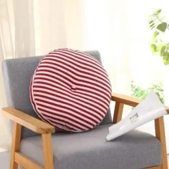 Rund siddepude, bomuldslinned tatami pude, tykke bløde stolepuder til kontorstolepuder, rødhvid, 45 cm (18 tommer)