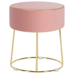 Rund skammel fodskammel lavet af fløjl med metalben, polstret dressing skammel, kan holde op til 150 kg, pink