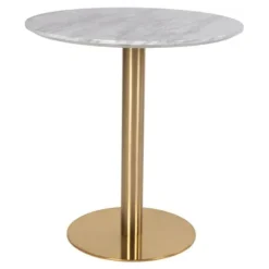 Rund spisebord 70x75 cm i hvid marmor-look og messing - DERVAL Vit