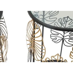 Runde glasborde, sort metal, bladgulddesign