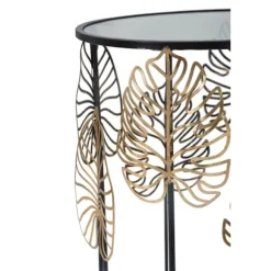 Runde glasborde, sort metal, bladgulddesign