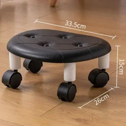 Runde Lave Rulleskamler Kunstlæder Universalhjul Lille Rulleskammel Drejeskammel Høj Vægtkapacitet til Hjemmet Sort