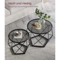 Runde sofaborde, sæt med 2 sideborde, moderne stil, skifergrå og blæksort