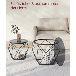 Runde sofaborde, sæt med 2 sideborde, moderne stil, skifergrå og blæksort
