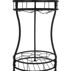Rundt fritstående vinstativ i jern til 7 flasker, øverste hylde til minibar eller sidebord, 65,5 x 42 cm KLB