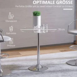 Rundt glas spisebord, 70 cm, metal understel