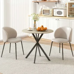 Rundt køkkenbord, 80 cm, kompakt bordplade, spånplade, metal, hvid eg+sort