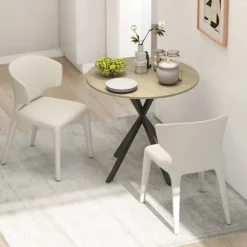 Rundt køkkenbord, 80 cm, kompakt bordplade, spånplade, metal, hvid eg+sort