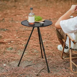 Rundt Klapbord Sort Ultralet Løftbart Aluminiumlegering Klapbord til Udendørs Picnic Rejser