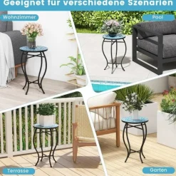Rundt Mosaik Sidebord – 35x55 cm, Blå/Sort