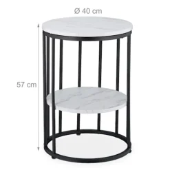 Rundt sidebord i marmorlook med 2 niveauer