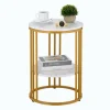 Rundt sidebord i marmorlook med 2 niveauer