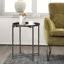 Rundt sidebord i pulverlakeret metal 44 cm - Sort