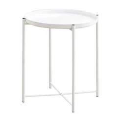 Rundt sidebord i pulverlakeret metal 44 cm - Hvid