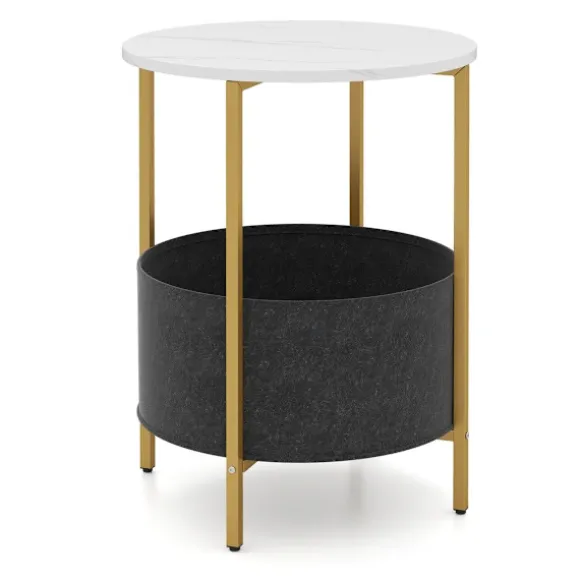 Rundt sidebord med aftagelig filtkurv og metalstel