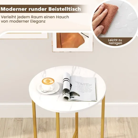 Rundt sidebord med aftagelig filtkurv og metalstel