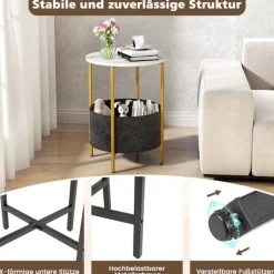 Rundt sidebord med aftagelig filtkurv og metalstel