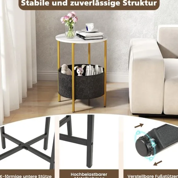 Rundt sidebord med aftagelig filtkurv og metalstel