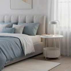 Rundt sidebord med opbevaringskurv – metalstel