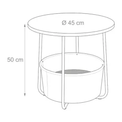 Rundt sidebord med opbevaringskurv – metalstel
