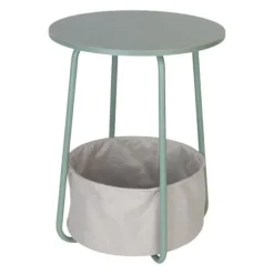 Rundt sidebord med stofkurv