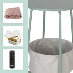 Rundt sidebord med stofkurv