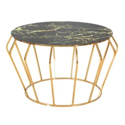 Rundt sofabord, guldmetal og glasplade, 78x44,5 cm