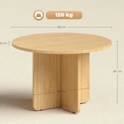 Rundt sofabord i bambus, naturlig finish, 120 kg kapacitet