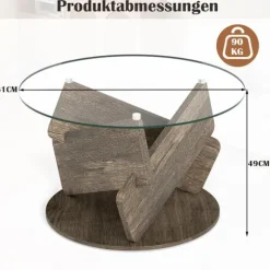 Rundt sofabord i glas, 81 cm, bordplade i hærdet glas