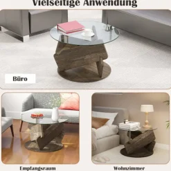 Rundt sofabord i glas, 81 cm, bordplade i hærdet glas