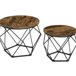 Rundt sofabord i ét stykke, sidebord, sofabord, moderne stil, aftagelig bakke, stålramme, velegnet til stue - rustik brun og sort