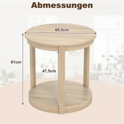 Rundt sofabord med 2 etager, ben af ​​gummitræ