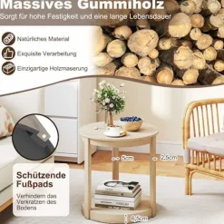 Rundt sofabord med 2 etager, ben af ​​gummitræ