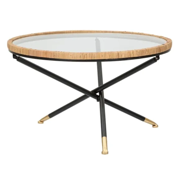 Rundt sofabord, sort metal og rotting, 80 cm