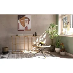 Rundt sofabord, sort metal og rotting, 80 cm