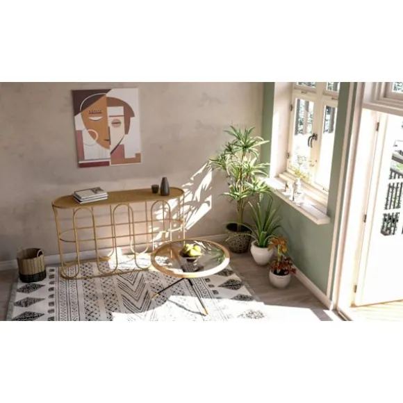 Rundt sofabord, sort metal og rotting, 80 cm