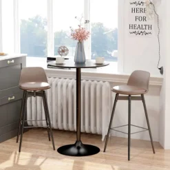 Rundt sort barbord, MDF og stål, Ø70 x 102 cm