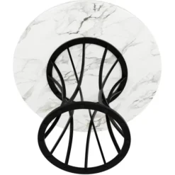 Rundt spisebord 80 cm, marmoreret MDF-plade, sorte ben, letvægts stuebord, til 4-6 personer Black