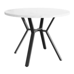 Rundt spisebord 100 cm, marmorlook & sort X-stel, moderne sofabord, stabilt, til stuen Black white