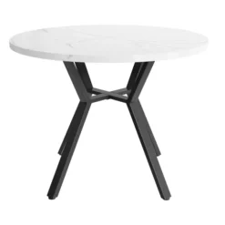 Rundt spisebord 100 cm, marmorlook & sort X-stel, moderne sofabord, stabilt, til stuen Black white