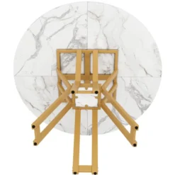 Rundt spisebord, 100 cm, med marmoreret MDF-plade og guldben, luksuriøst, til 4-6 personer, til spisestue Golden