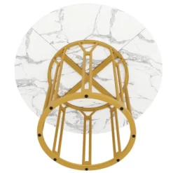 Rundt spisebord med marmormønster & gyldne metalben, køkkenbord, morgenmadsbord, 1 stk., sort/guld Gold