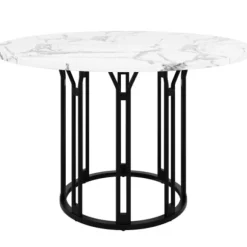 Rundt spisebord med marmormønster & gyldne metalben, køkkenbord, morgenmadsbord, 1 stk., sort/guld Black