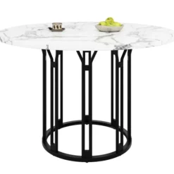 Rundt spisebord med marmormønster & gyldne metalben, køkkenbord, morgenmadsbord, 1 stk., sort/guld Black